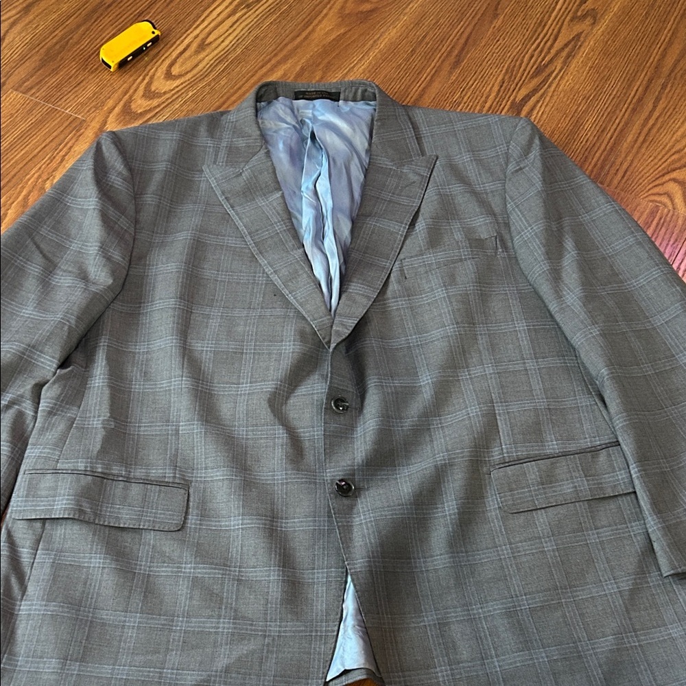 Jos‎ A Bank Reserve Blazer 50R Gray Blue Windowpane Wool Sport Coat Jacket